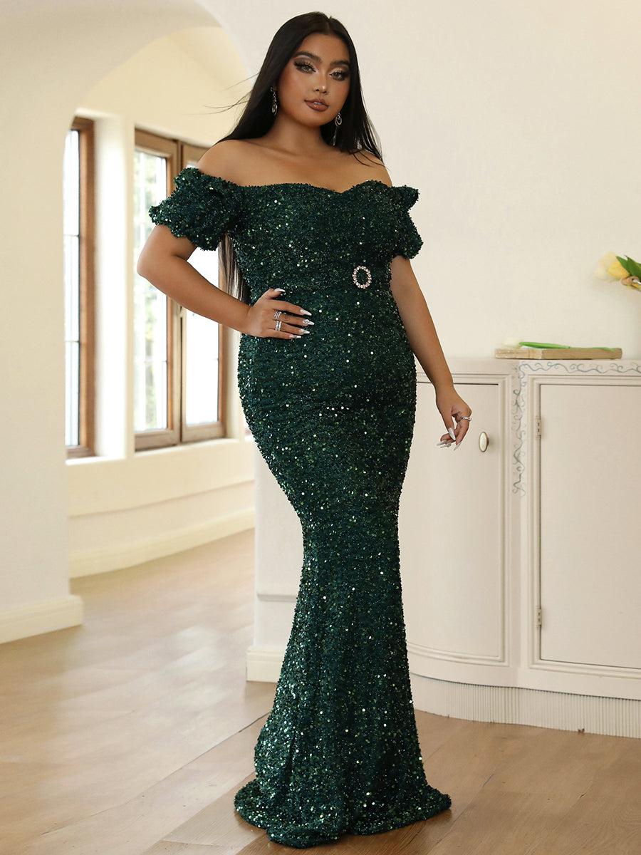 Plus Size Backless Sequin Mermaid Evening Dress PWY96