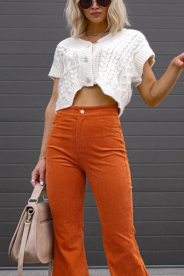 Autumn Mood Corduroy Pocketed Flare Pants