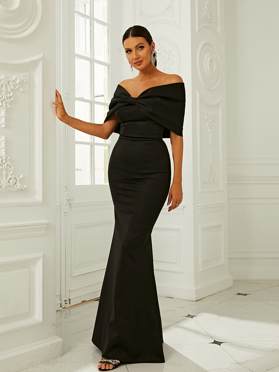 Off Shoulder Maxi Mermaid Knit Brown Prom Dress XH2181