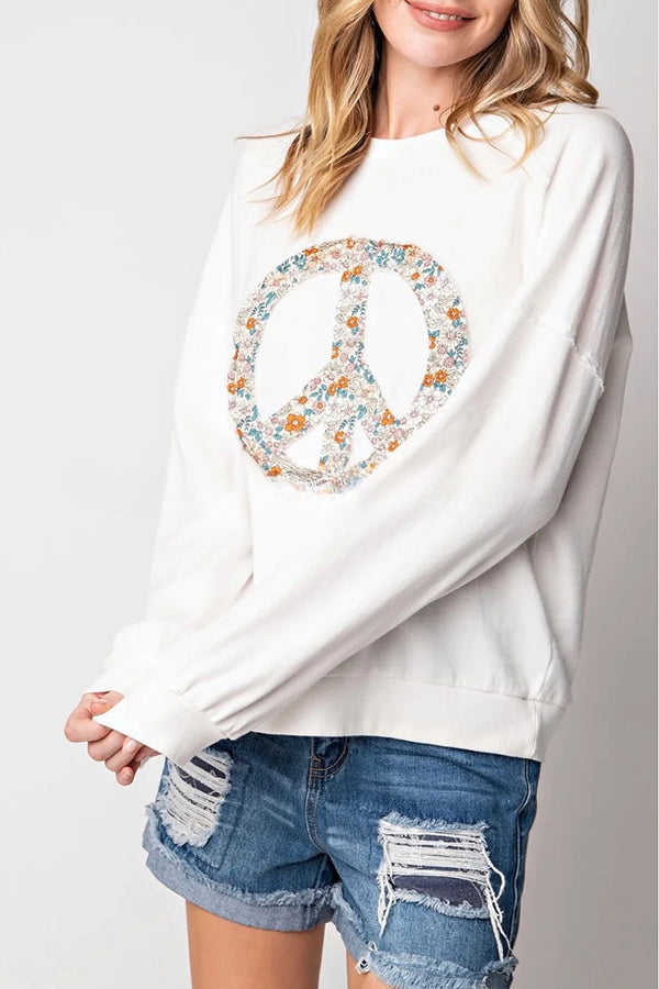 Peace Up Cotton Blend Floral Print Relaxed Pullover