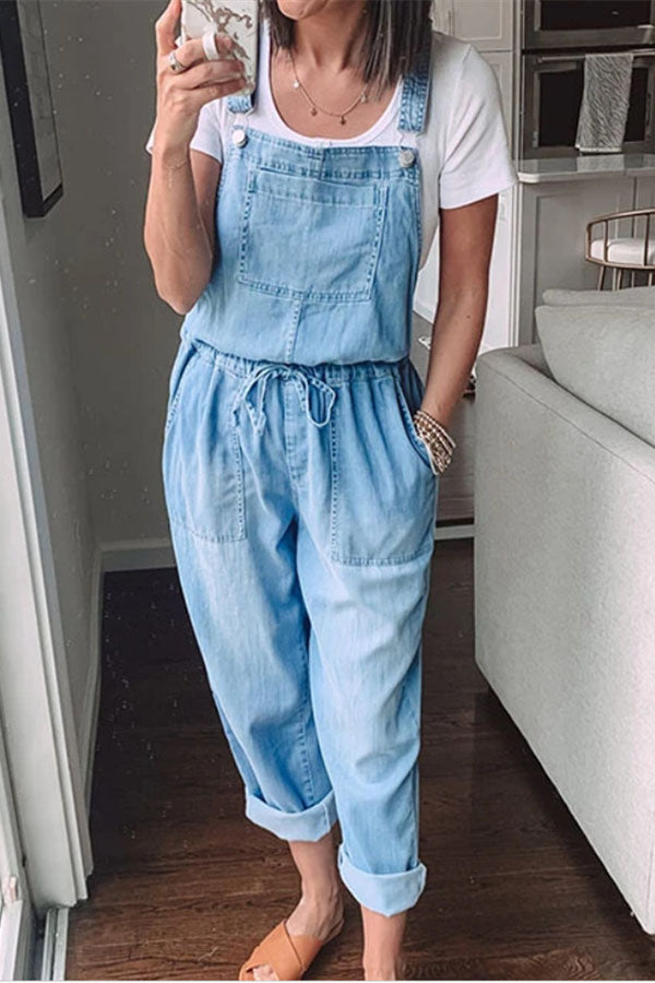 Eleana Casual Drawstring Denim Overalls