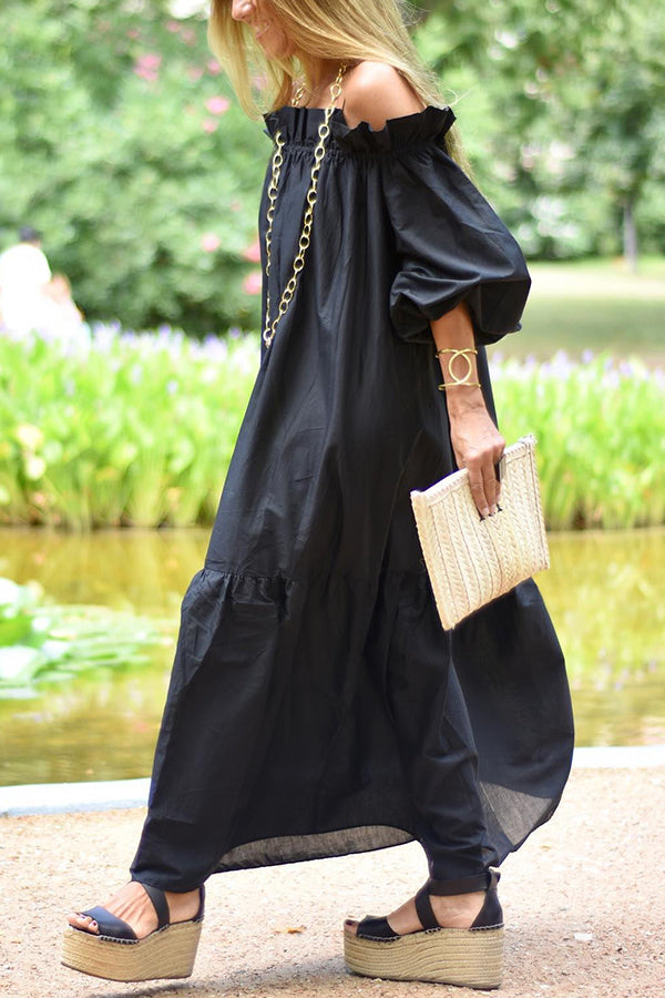 Under The Boardwalk Off Shoulder Puff Sleeve Loose Maxi Dress