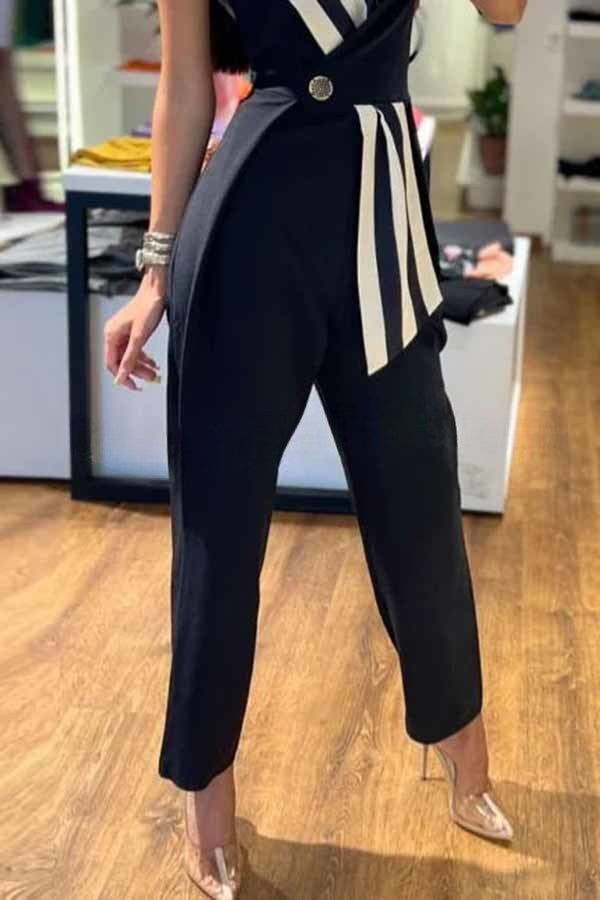 Formal and Elegant Color Panel Slim Fit Jumpsuit