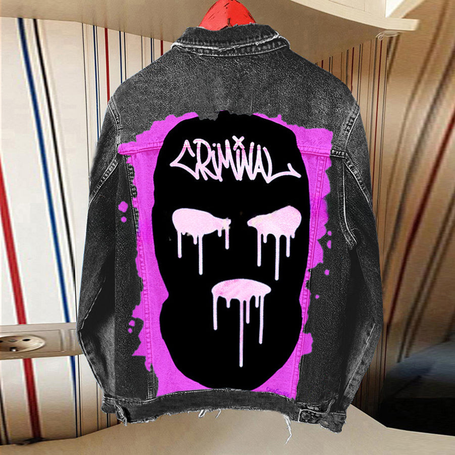 Halloween Print Long Sleeve Denim Jacket