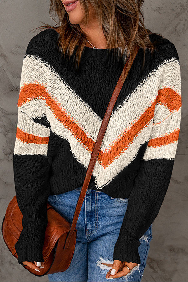 Chevron Casual Drop Shoulder Knit Sweater