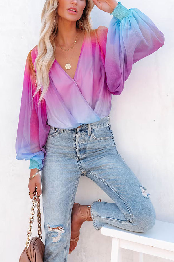 Taffy Gradient Tie Dye Drape Blouse