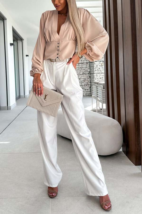 Helena V-neck Button Balloon Sleeve Blouse