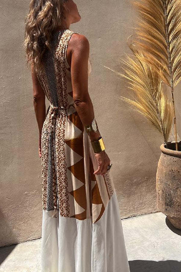 Special Things Ethnic Print Patchwork A-line Maxi Dress