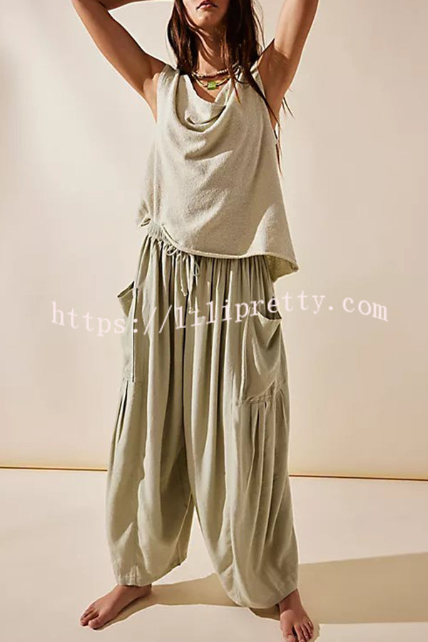 Fashion Temperament Elastic Waist Pleated Wide Leg Pants