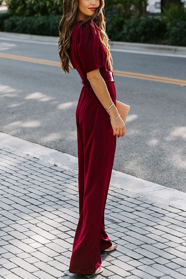 Gala So Grand Velvet Belted Wide Leg Jumpsuit