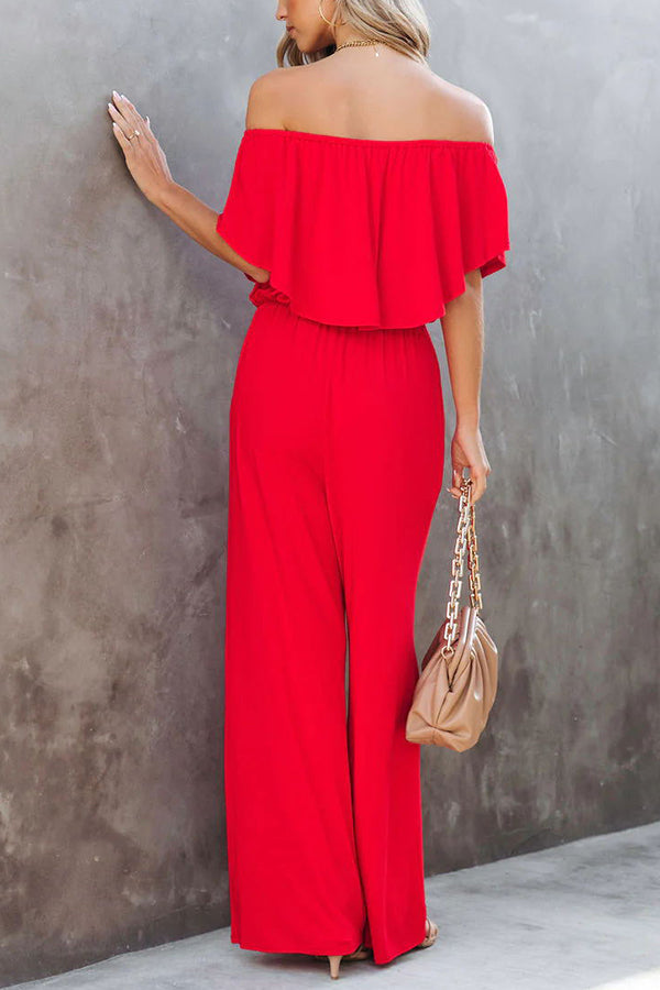 Esme Off The Shoulder Pocketed Elastic Waist Jumpsuit