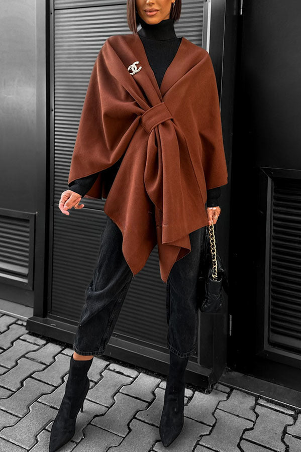 Anything Is Possible Woolen Front Tie Up Loose Cape Coat