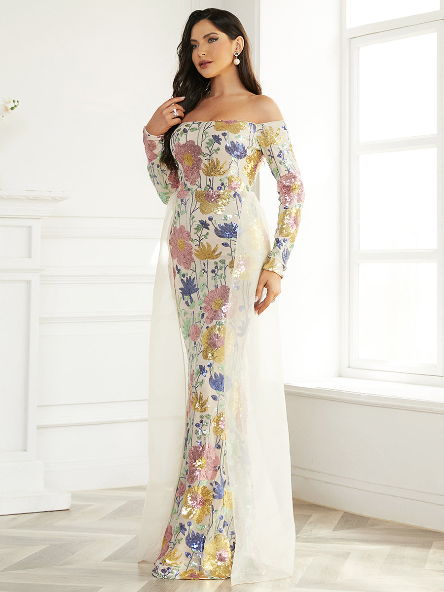 Off Shoulder Multicolor Draped Formal Evening Gown XJ1976