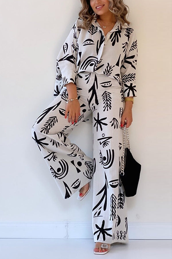 Talk Sweetly Printed Vacation Straight Pants Suit