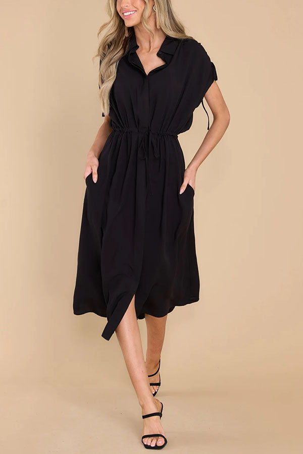 My Favorite Moments Pocketed Ruched Adjustable Waist Midi Dress