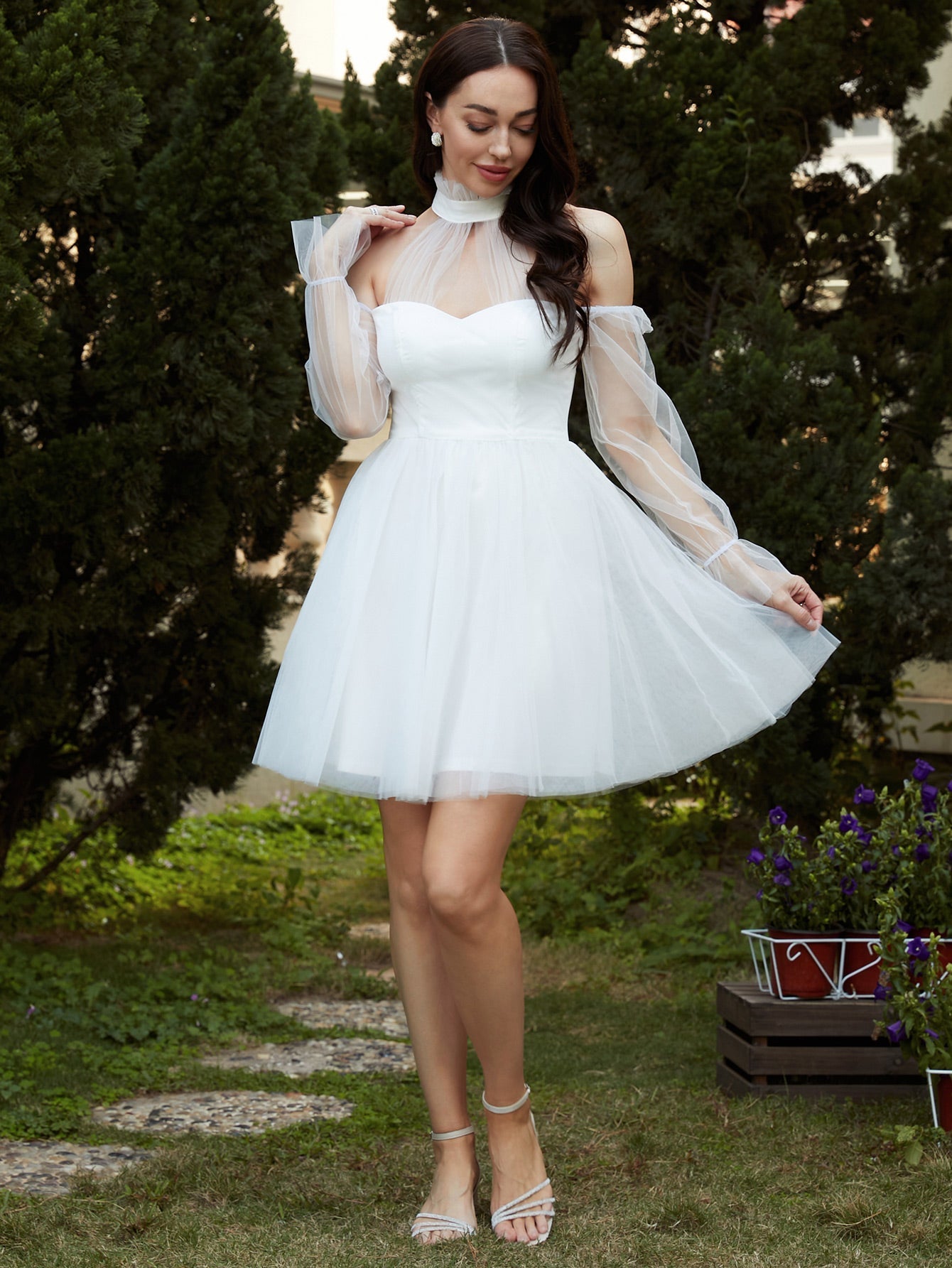 Halter Neck White Homecoming Dress RM20152