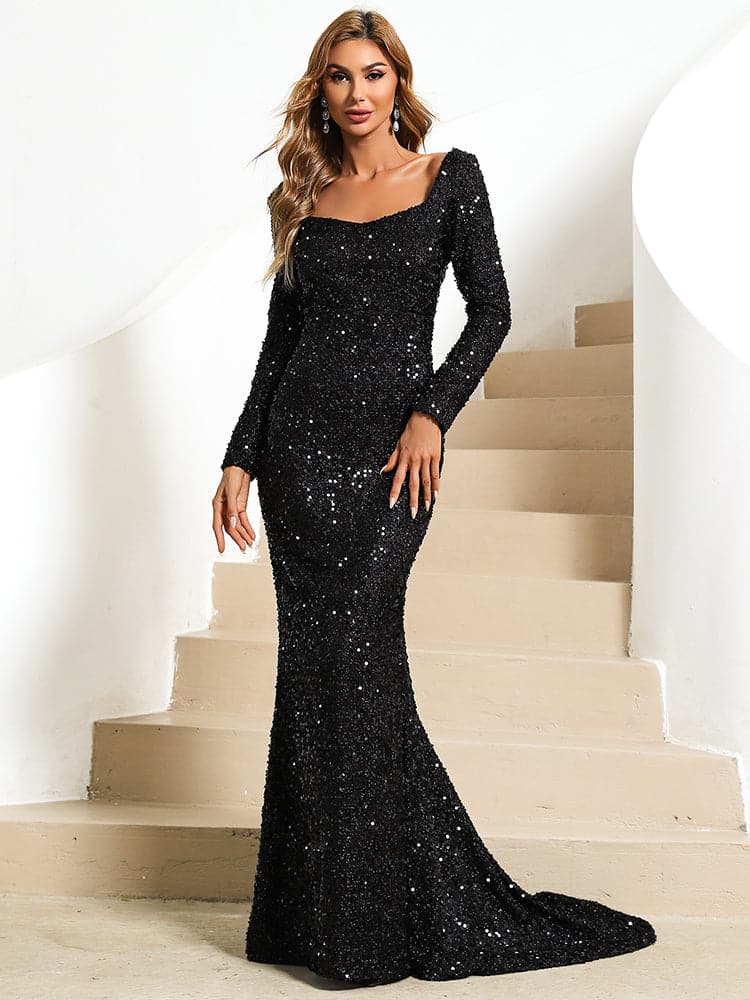 Floor Length Sequin Dress XJ429