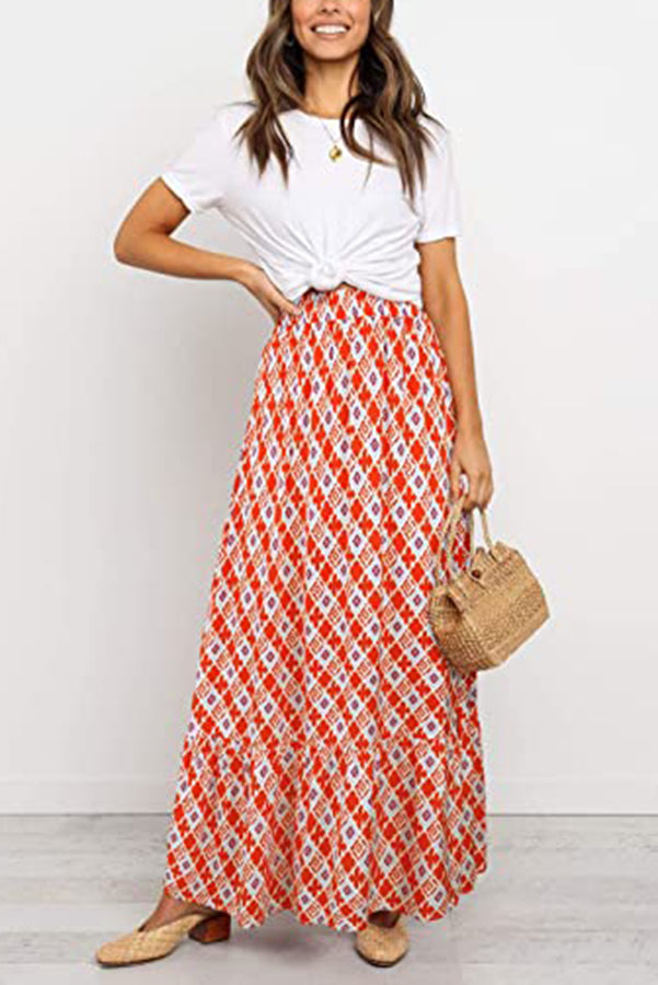 Coastal Charisma Printed Elastic Waist Maxi Skirt