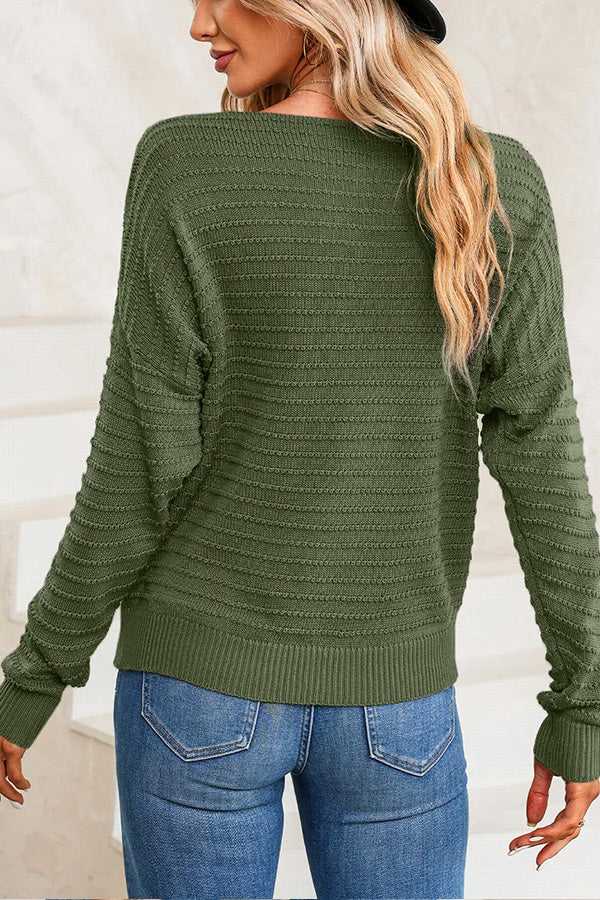 Textured Knit Round Neck Dolman Sleeve Sweater