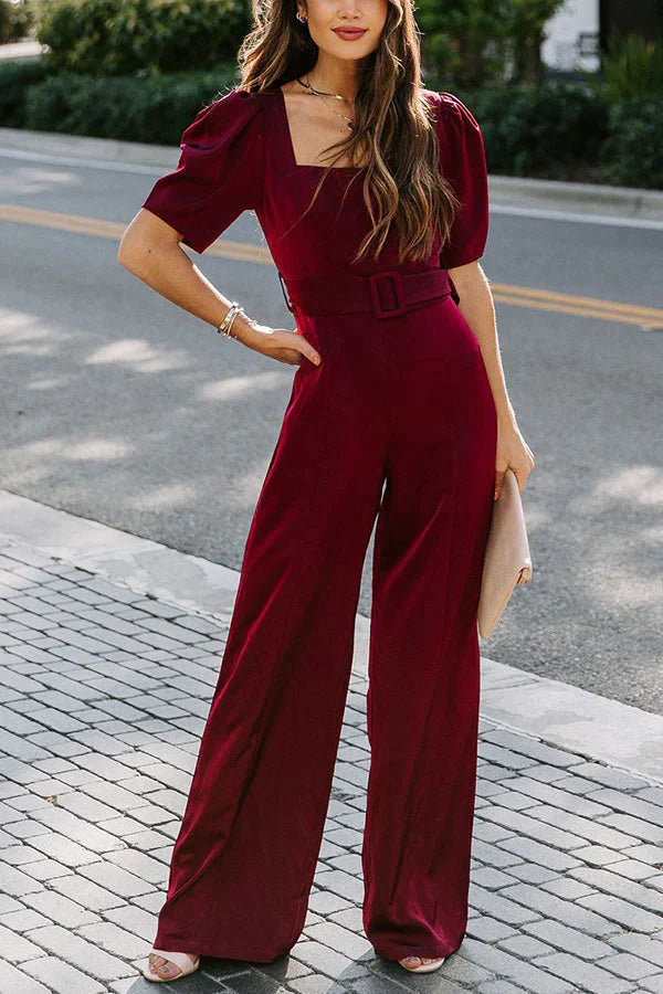 Gala So Grand Velvet Belted Wide Leg Jumpsuit