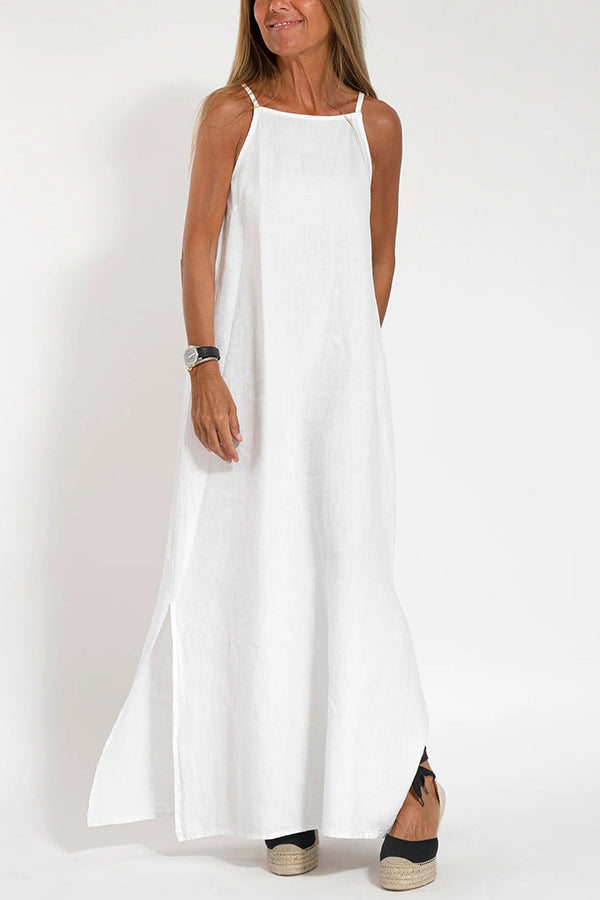 Less Is More Linen Blend Cami Slit Maxi Dress