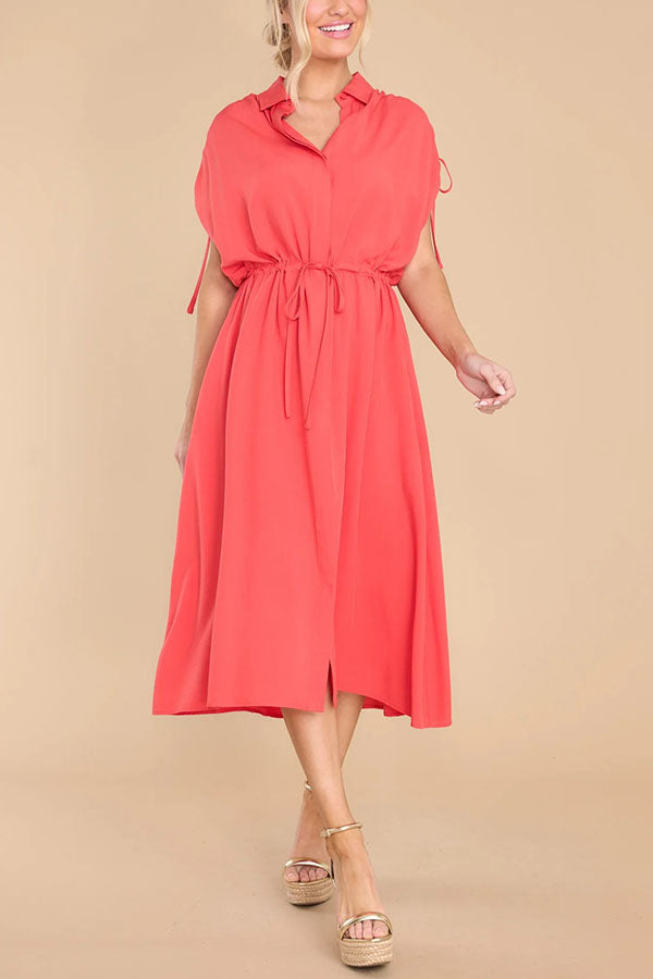 My Favorite Moments Pocketed Ruched Adjustable Waist Midi Dress