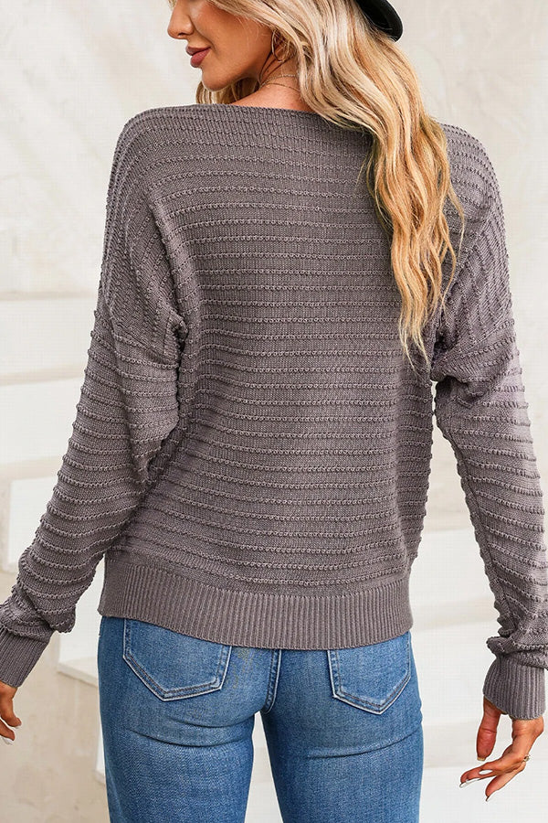 Textured Knit Round Neck Dolman Sleeve Sweater