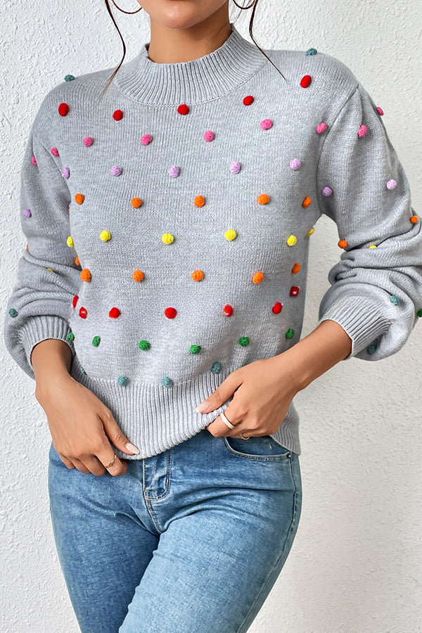 Karla Colorful Thread Ball Patchwork Crew Neck Pullover Sweater