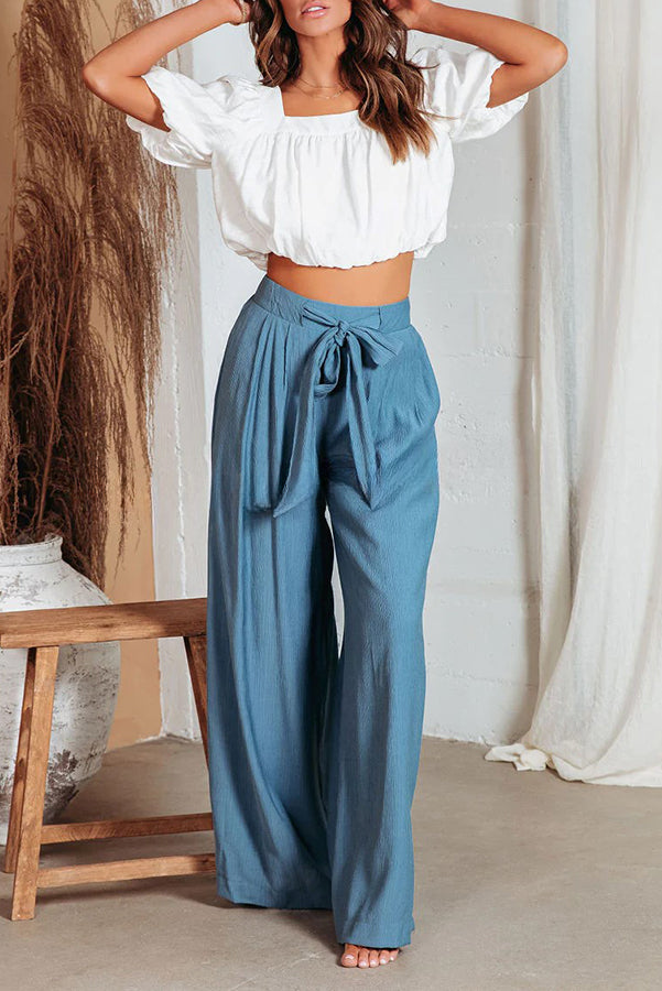 High Waist Pocket Tie Long Pants