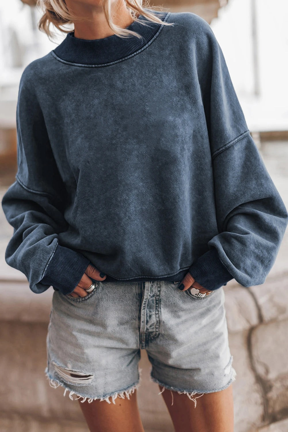 Washed Drop Shoulder Pullover Sweatshirt