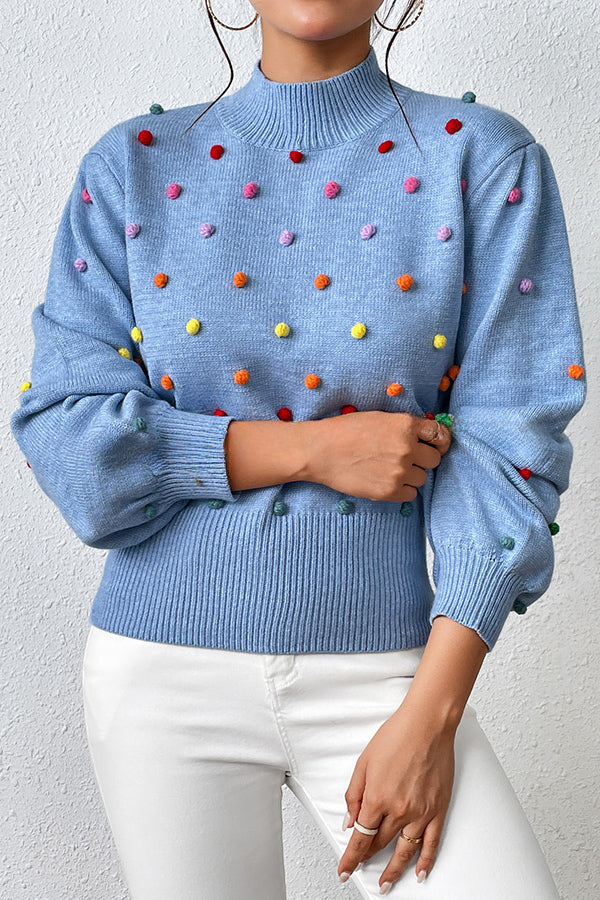 Karla Colorful Thread Ball Patchwork Crew Neck Pullover Sweater