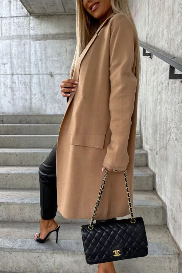 Moody Lapel Pocket Long Sleeve Coat