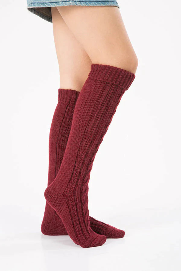 Knitted Christmas Boot Cover Over The Knee Diagonal Figure 8 Twist Floor Socks