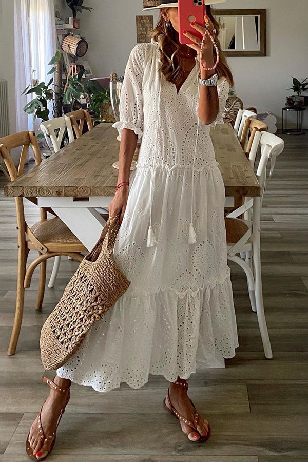 Lovey Dovey Crochet Lace Midi Dress