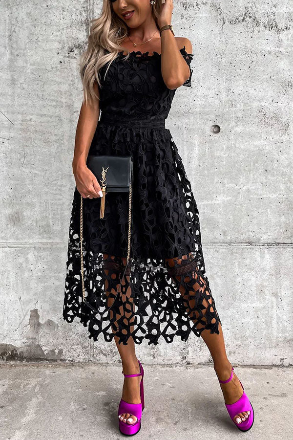 Dream Date Off Shoulder Crochet Lace Midi Dress