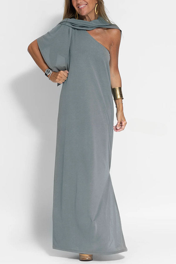 Flawless and Free One Shoulder Relaxed Slit Maxi Dress