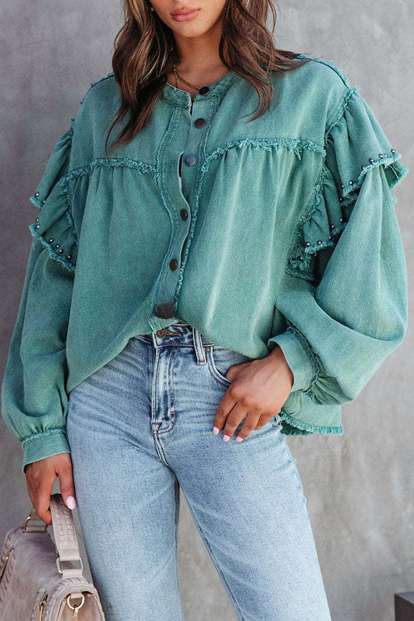 Balloon Sleeve Oversized Denim Shirt