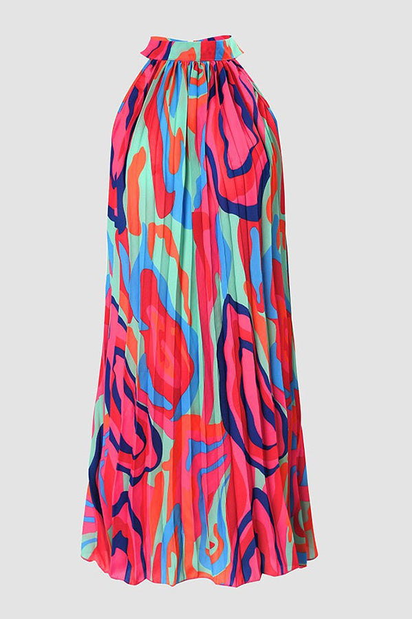 The Violette Abstract Print Halter Pleated Dress