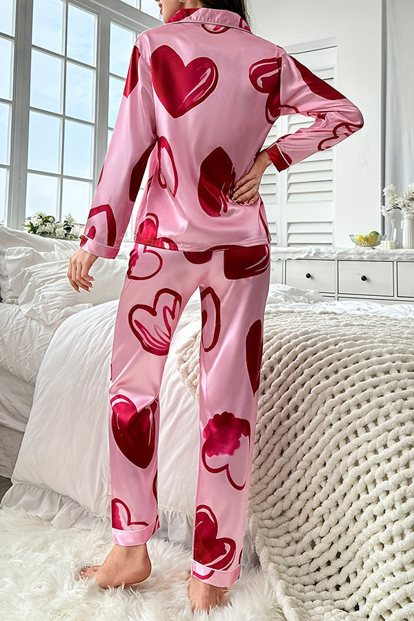 Eye Catching Printed Lapel Pocket Button Lounge Pant Suit