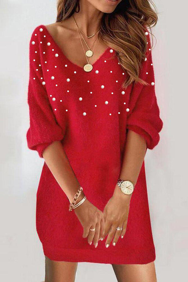 Christmas Sequined V Neck Half Sleeve Mini Dress