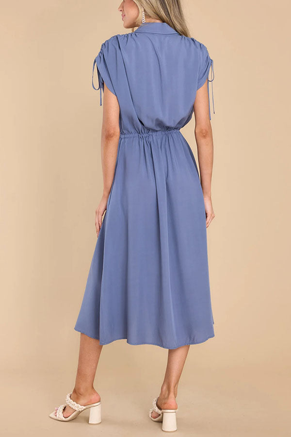 My Favorite Moments Pocketed Ruched Adjustable Waist Midi Dress