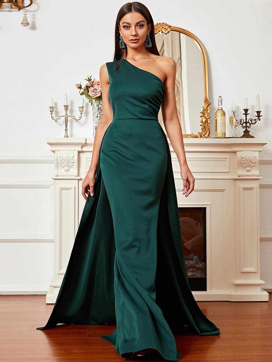 One Shoulder Green Maxi Knit Prom Dress XJ1047