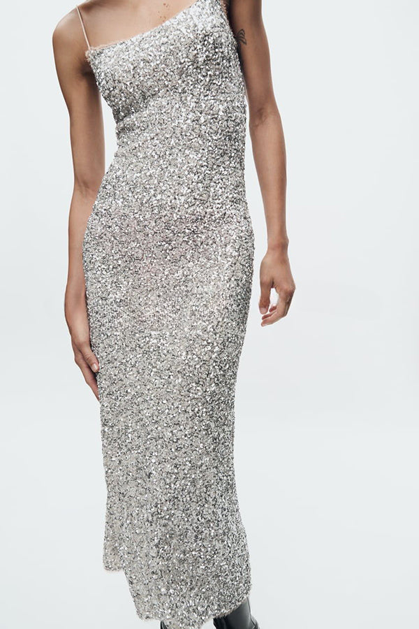 Celebration Time Sequin Slip Stretch Midi Dress