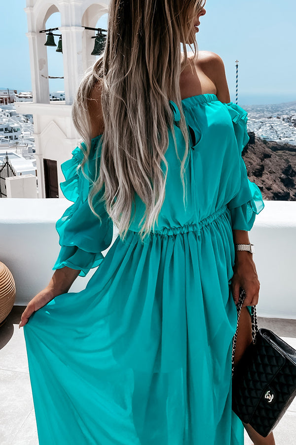 Pretty Sweet Colour Off Shoulder Ruffle Maxi Dress