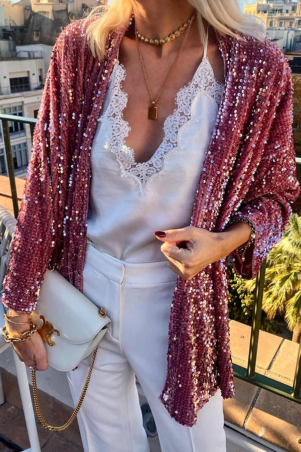 A Bit of Sparkle Velvet Sequin Long Sleeve Drape Jacket