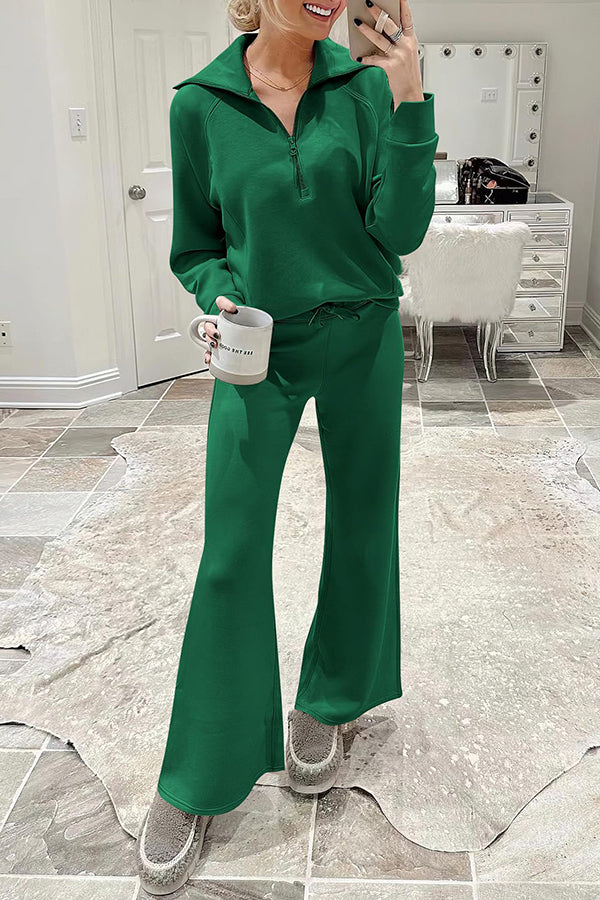 Comfy and Cute Zipper Pullover and Elastic Waist Pocket Lounge Pants Suit