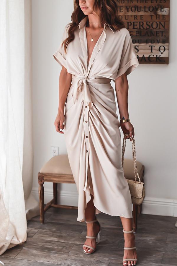 Amazing, Satin Button Down Style Drape Dress