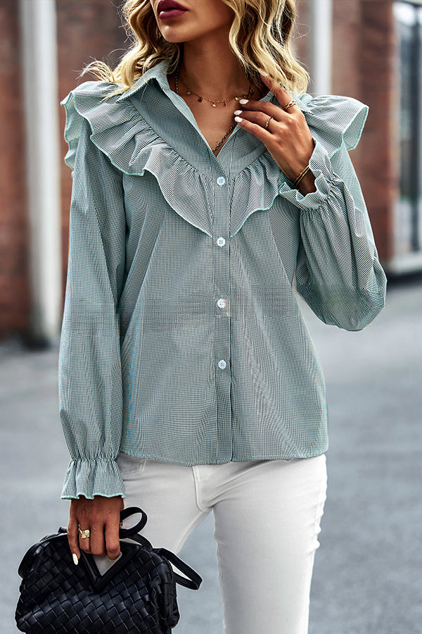 Yohja Striped Button Down Ruffled Sleeve Shirt