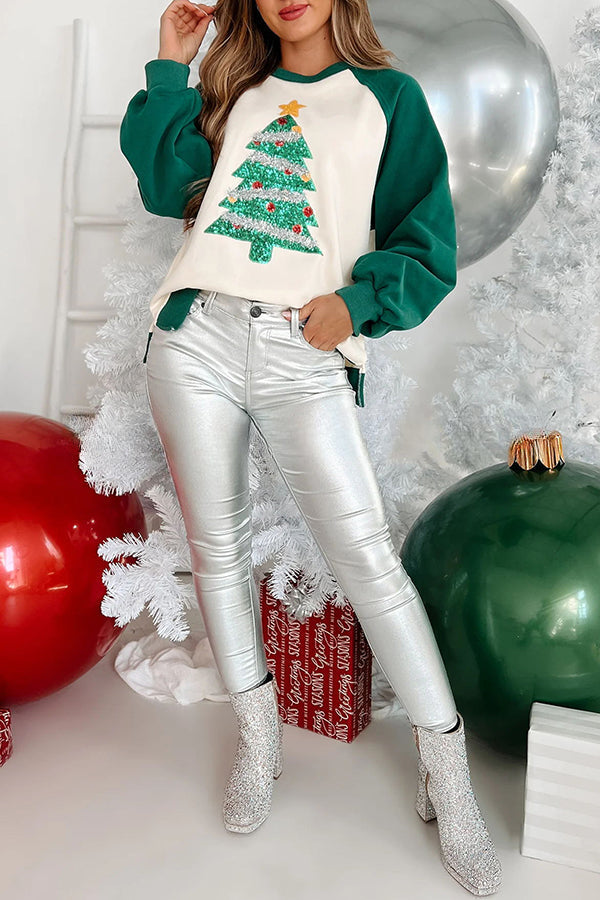 Christmas Tree Sequined Long Sleeve Pullover Sweatshirt