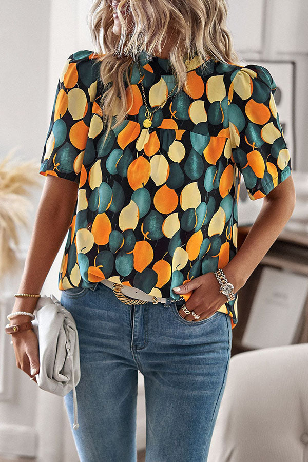 Good for Me Printed Short Sleeve Relaxed Top